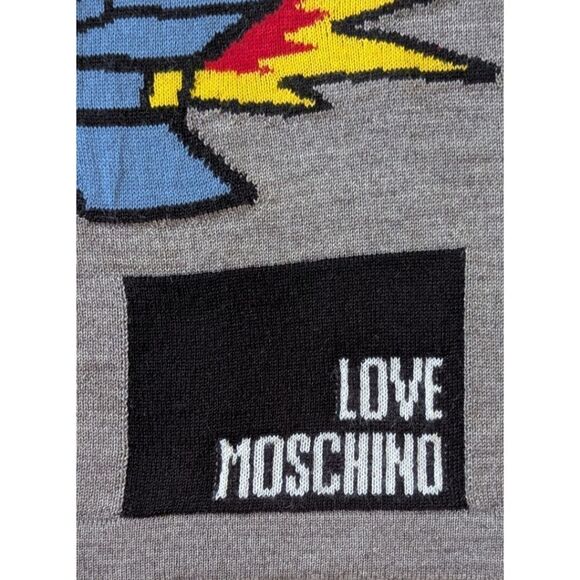 Love Moschino US 6 Wool Grey Knitwear Short Sleeve T-Shirt w/ Rocket Design - Picture 5 of 6